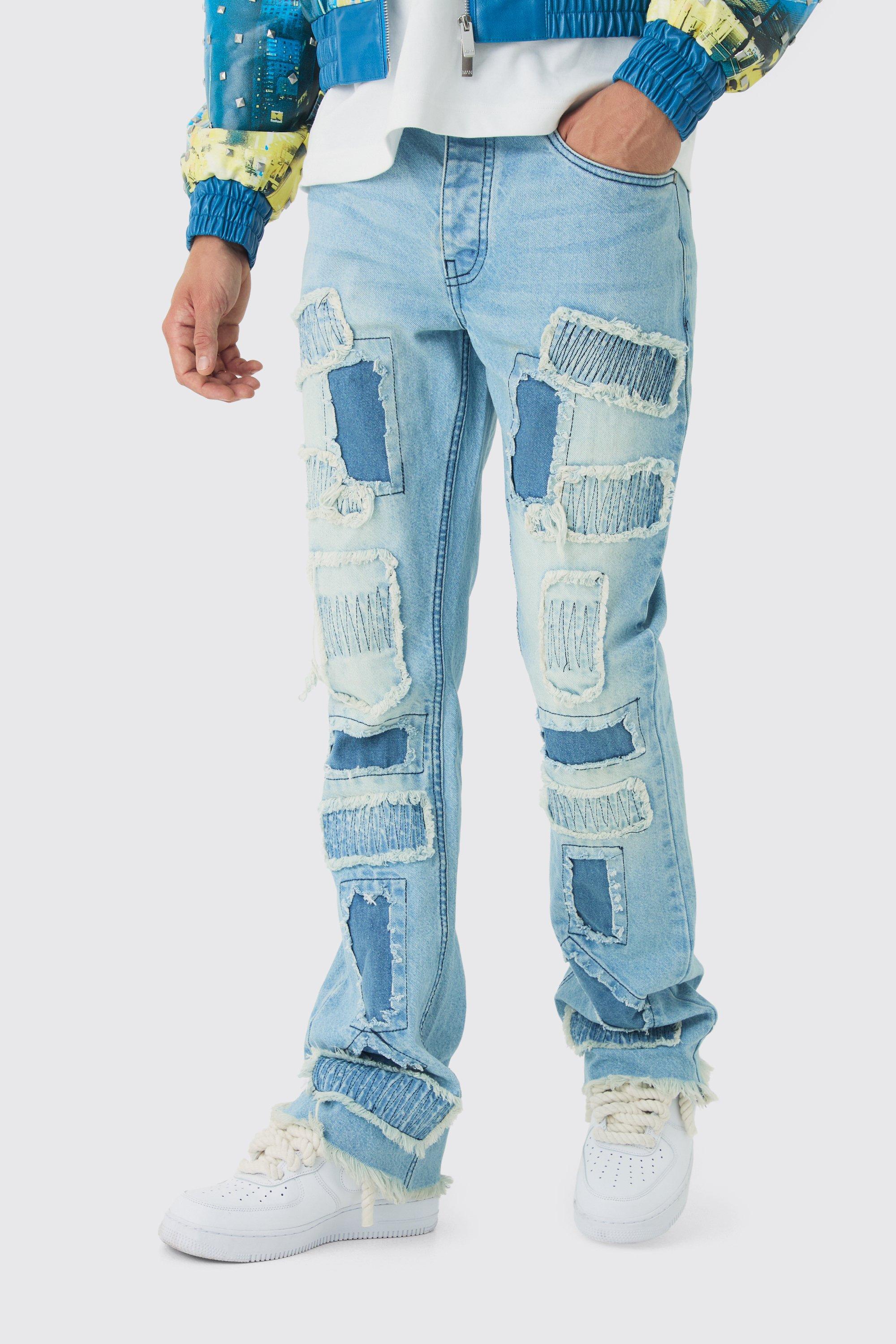 【関送込】boohoo SLIM ダメージ リペア フレア デニム ジーンズ 関送込】boohoo SLIM ダメージ リペア フレア デニム ジーンズ